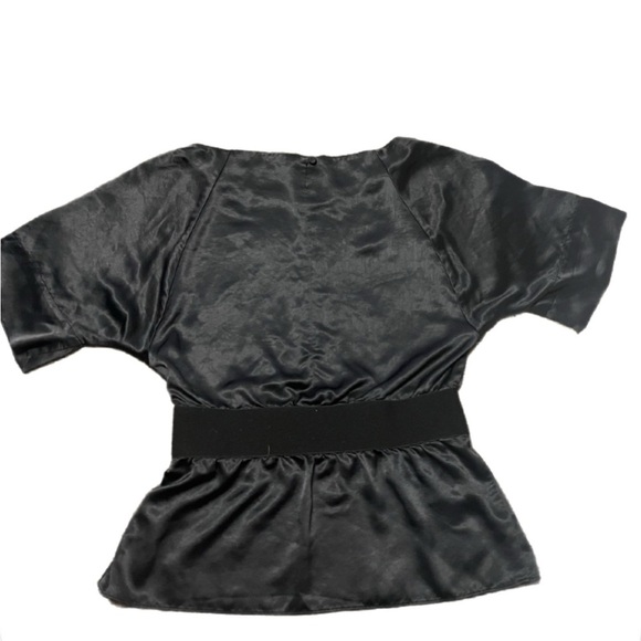 Theory Black Short Sleeve Satin Blouse- Small - Picture 2 of 6